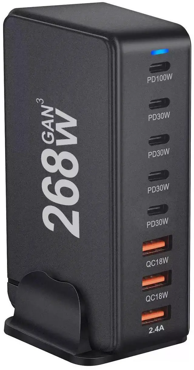 Main image of 268W GaN Desktop Charging Station, 8-Port USB-C & USB-A Fast Charger Hub with 100W PD 3.0, Multi-Device Power Adapter for MacBook Pro, iPhone 15/14, iPad, Samsung Galaxy