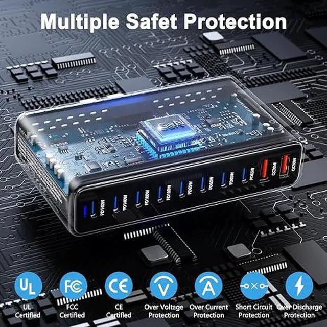 Alt view image 5 of 7 - 800W USB C Charger,GaN 10 Ports USB Charger,Multiple Plug Fast Charger Laptop Charger,PD Power Adapter Compatible with MacBook Pro/Air/Dell/iPhone/Galaxy/Laptop/Tablet/Mobile