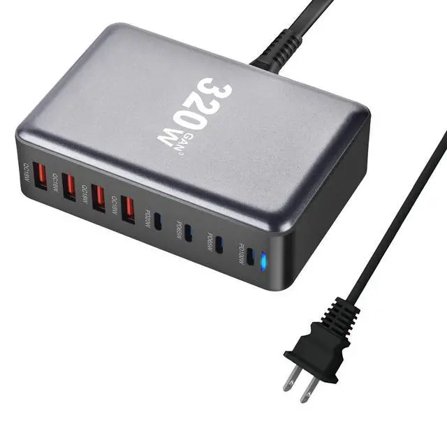 Alt view image 2 of 7 - 320W USB C Charger Block, Multi-port Fast USB Charging Station Dual PD 100W GaN Charging Station For Multiple Devices, Laptop Charger Adapter Compatible with MacBook, DELL, iPad, iPhone, Samsung etc