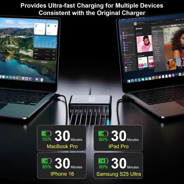 Alt view image 5 of 7 - 320W GaN Desktop Charging Station, 8-Port USB-C & USB-A Fast Charger Hub with PD 3.0, Multi-Device Power Adapter for MacBook Pro, iPhone 15/14, iPad, Samsung Galaxy(White))