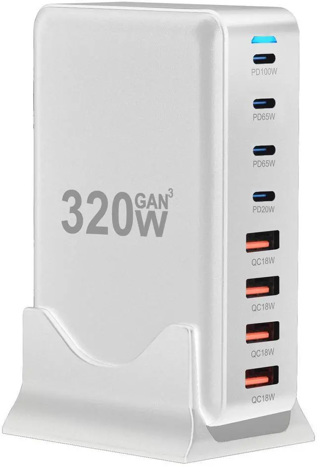 Main image of 320W GaN Desktop Charging Station, 8-Port USB-C & USB-A Fast Charger Hub with PD 3.0, Multi-Device Power Adapter for MacBook Pro, iPhone 15/14, iPad, Samsung Galaxy(White))