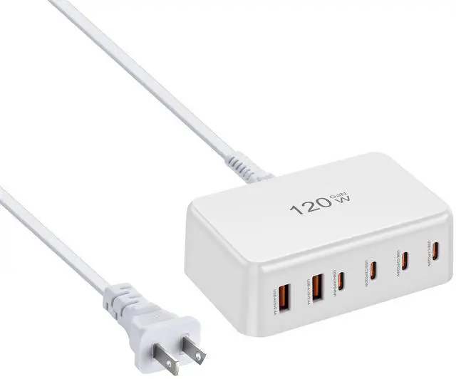 Main image of 120W GaN Desktop Charging Station, 6-Port USB-C & USB-A Fast Charger Hub with PD 3.0, Multi-Device Power Adapter for MacBook Pro, iPhone 15/14, iPad, Samsung Galaxy