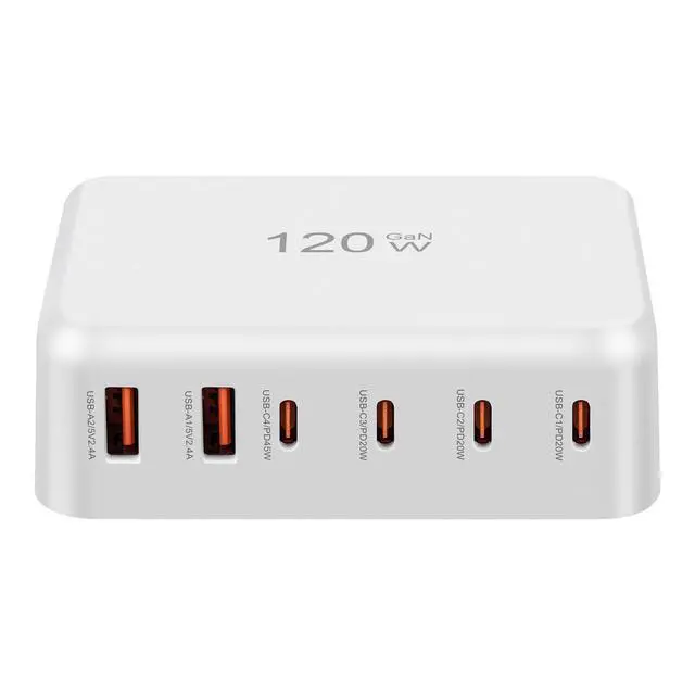 Alt view image 2 of 5 - 120W GaN Desktop Charging Station, 6-Port USB-C & USB-A Fast Charger Hub with PD 3.0, Multi-Device Power Adapter for MacBook Pro, iPhone 15/14, iPad, Samsung Galaxy
