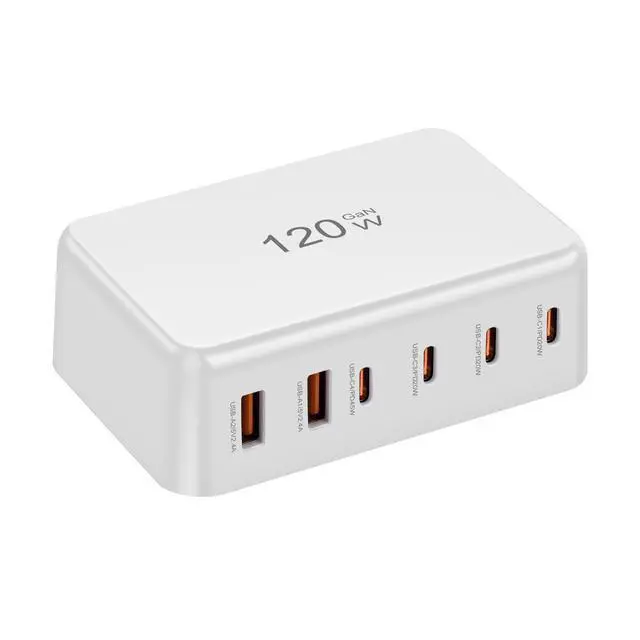 Alt view image 4 of 5 - 120W GaN Desktop Charging Station, 6-Port USB-C & USB-A Fast Charger Hub with PD 3.0, Multi-Device Power Adapter for MacBook Pro, iPhone 15/14, iPad, Samsung Galaxy