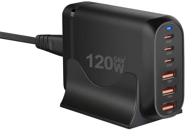 Main image of 120W GaN Desktop Charging Station with Stand, 6-Port USB-C & USB-A Fast Charger Hub, PD 3.0 Multi-Device Power Adapter for MacBook Pro, iPhone 15/14, iPad, Samsung Galaxy