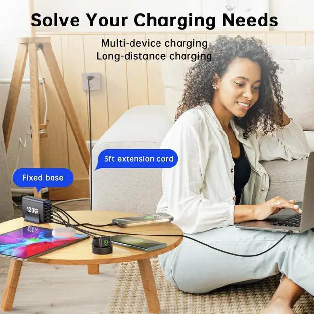 Alt view image 5 of 6 - 120W GaN Desktop Charging Station with Stand, 6-Port USB-C & USB-A Fast Charger Hub, PD 3.0 Multi-Device Power Adapter for MacBook Pro, iPhone 15/14, iPad, Samsung Galaxy
