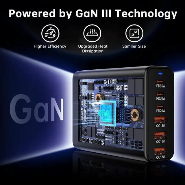 Alt view image 3 of 6 - 120W GaN Desktop Charging Station with Stand, 6-Port USB-C & USB-A Fast Charger Hub, PD 3.0 Multi-Device Power Adapter for MacBook Pro, iPhone 15/14, iPad, Samsung Galaxy