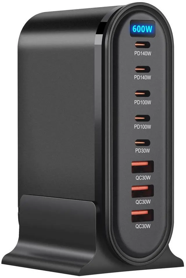 Main image of 600W GaN Desktop Charger, 5-Port Type C & 3-Port USB A Fast Charging Station, Single USB C Up to 140W, Smart Power Distribution, Space-Saving Oval Design for Laptop, Phone, Tablet (US Plug)