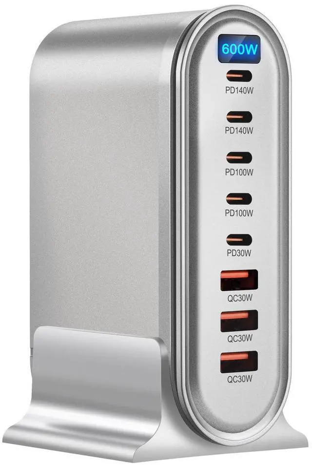 Main image of 600W GaN Desktop Charging Station with Smart Display, 8-Port USB-C & USB-A Fast Charger Hub, PD 3.1 Multi-Device Power Adapter for MacBook Pro, iPhone 15/14, iPad, Samsung Galaxy(Silver)