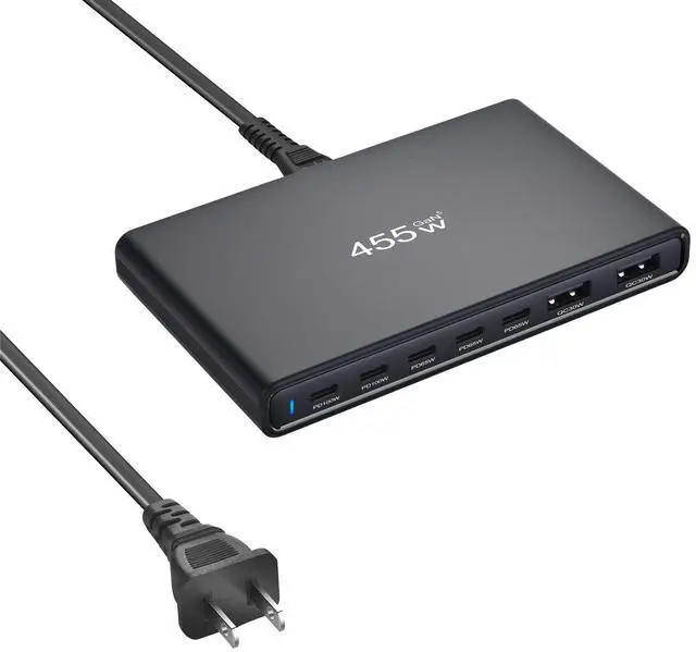 Main image of 455W Ultra-Slim GaN Desktop Charging Station, 7-Port USB-C & USB-A Fast Charger Hub, PD 3.1 Multi-Device Power Adapter for MacBook Pro, iPhone 15/14, iPad, Samsung Galaxy