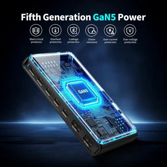 Alt view image 3 of 6 - 455W Ultra-Slim GaN Desktop Charging Station, 7-Port USB-C & USB-A Fast Charger Hub, PD 3.1 Multi-Device Power Adapter for MacBook Pro, iPhone 15/14, iPad, Samsung Galaxy