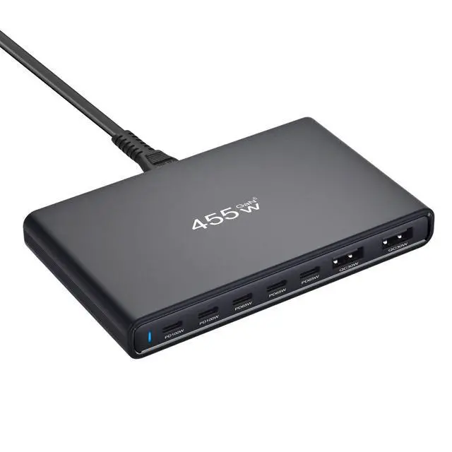 Alt view image 6 of 6 - 455W Ultra-Slim GaN Desktop Charging Station, 7-Port USB-C & USB-A Fast Charger Hub, PD 3.1 Multi-Device Power Adapter for MacBook Pro, iPhone 15/14, iPad, Samsung Galaxy