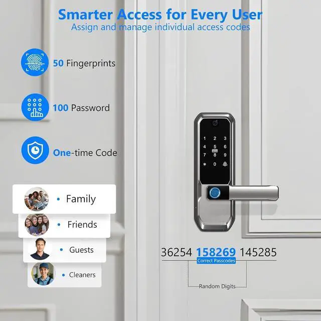 Alt view image 7 of 7 - 3D Face Recognition Smart Door Lock with Visual Peephole & One-Touch Handle-WiFi Smart Door Lock, Camera Doorbell, Fingerprint