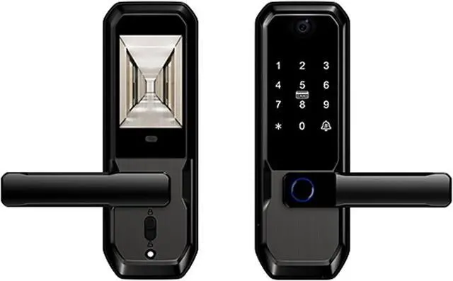 Main image of 3D Face Recognition Smart Door Lock with Visual Peephole & One-Touch Handle-WiFi Smart Door Lock, Camera Doorbell, Fingerprint (Black)