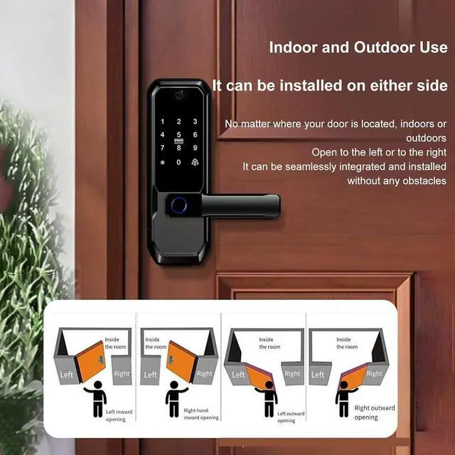 Alt view image 3 of 7 - 3D Face Recognition Smart Door Lock with Visual Peephole & One-Touch Handle-WiFi Smart Door Lock, Camera Doorbell, Fingerprint (Black)
