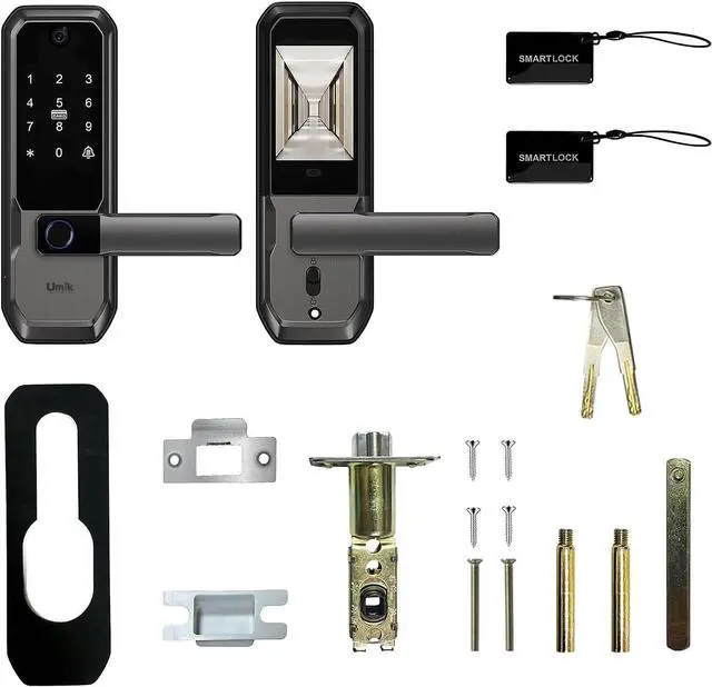 Alt view image 7 of 7 - 3D Face Recognition Smart Door Lock with Visual Peephole & One-Touch Handle-WiFi Smart Door Lock, Camera Doorbell, Fingerprint (Charcoal)