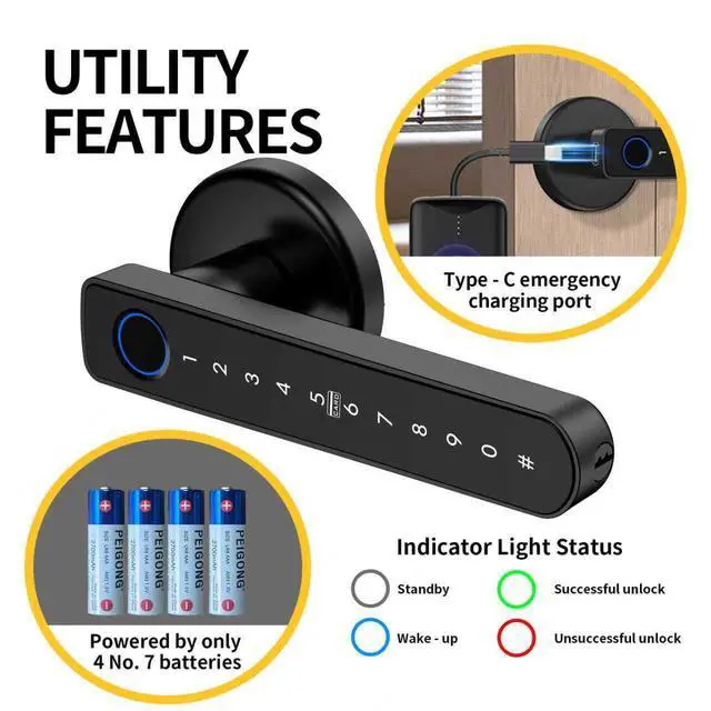 Alt view image 4 of 6 - Smart Fingerprint Door Lock, Keyless Password Electronic Lock with Digital Keypad, Security Entry Door Lock for Home, Hotel and Apartment(Silver)