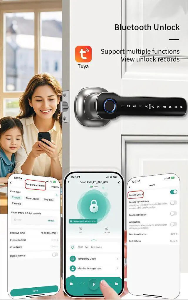 Alt view image 6 of 7 - Smart Fingerprint Door Lock with APP Remote Management, Keyless Electronic Password Lock, Biometric Security Entry Lock for Home Apartment Office