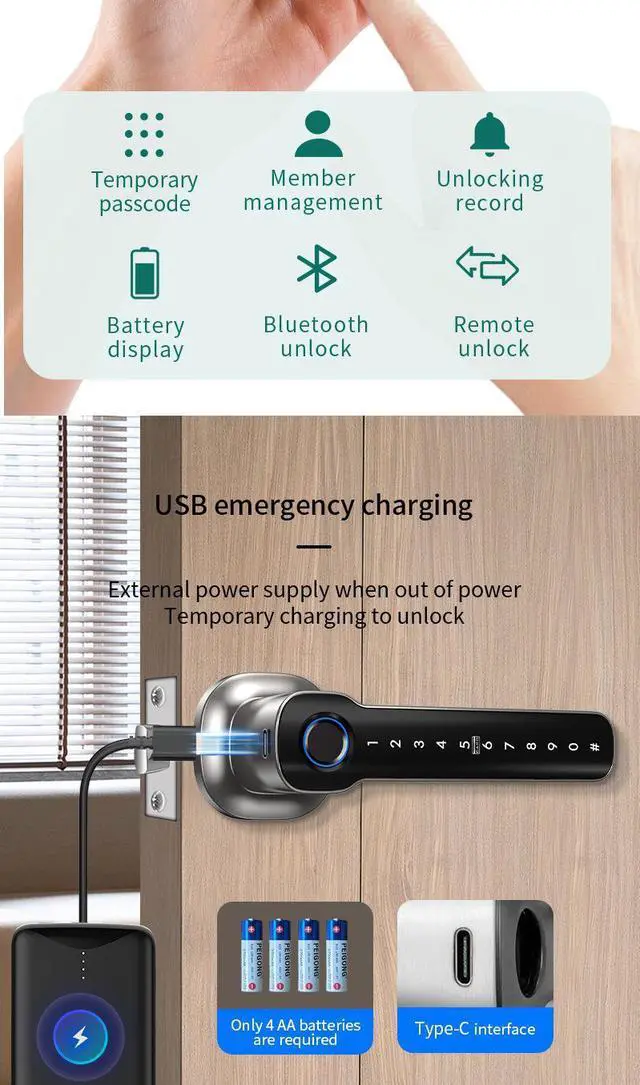 Alt view image 7 of 7 - Smart Fingerprint Door Lock with APP Remote Management, Keyless Electronic Password Lock, Biometric Security Entry Lock for Home Apartment Office