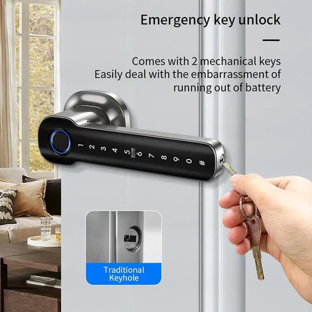 Alt view image 5 of 7 - Smart Fingerprint Door Lock with APP Remote Management, Keyless Electronic Password Lock, Biometric Security Entry Lock for Home Apartment Office (Nickel)