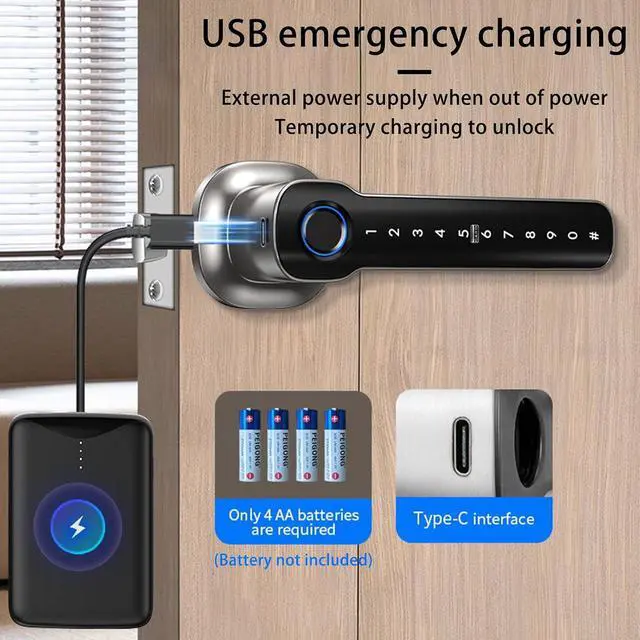 Alt view image 3 of 7 - Smart Fingerprint Door Lock with APP Remote Management, Keyless Electronic Password Lock, Biometric Security Entry Lock for Home Apartment Office (Nickel)