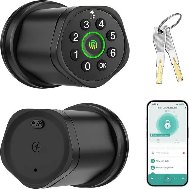 Main image of Smart Fingerprint Door Lock, Interior Bedroom Password Lock with Replaceable Knob Design, Digital Electronic Lock with Tuya APP Control for Home Wooden Doors (Black)