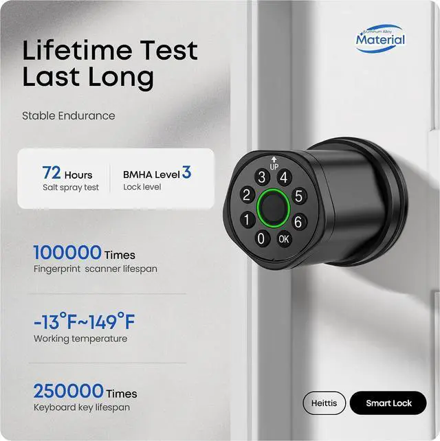 Alt view image 3 of 7 - Smart Fingerprint Door Lock, Interior Bedroom Password Lock with Replaceable Knob Design, Digital Electronic Lock with Tuya APP Control for Home Wooden Doors (Black)