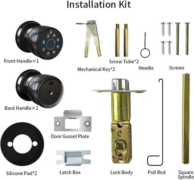 Alt view image 6 of 7 - Smart Fingerprint Door Lock, Interior Bedroom Door Lock with Password Keypad, Replaceable Knob Electronic Lock with Tuya APP Control for Home Wooden Doors(Black)