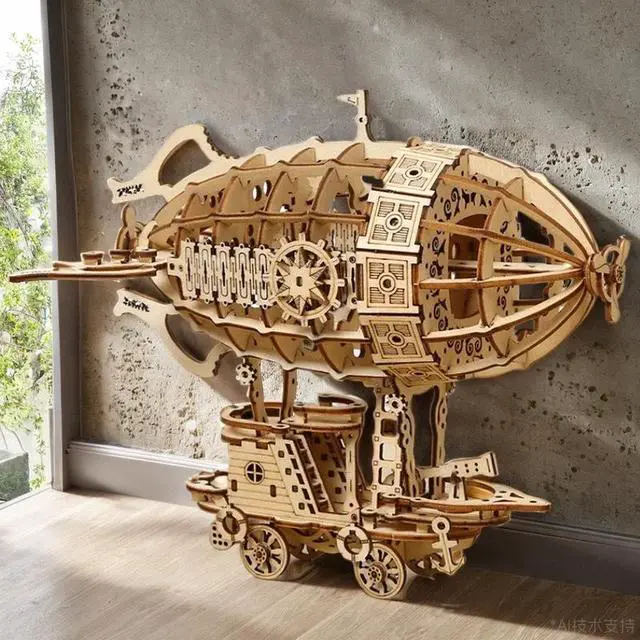 Alt view image 7 of 7 - 3D Wooden Airship Puzzle Mechanical Transmission Simulation Model, DIY Hand-Assembled Creative Toy Gift