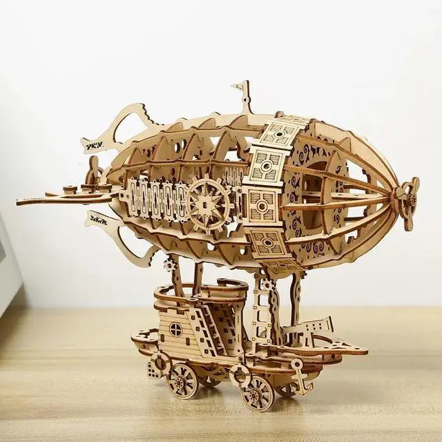 Alt view image 2 of 7 - 3D Wooden Airship Puzzle Mechanical Transmission Simulation Model, DIY Hand-Assembled Creative Toy Gift