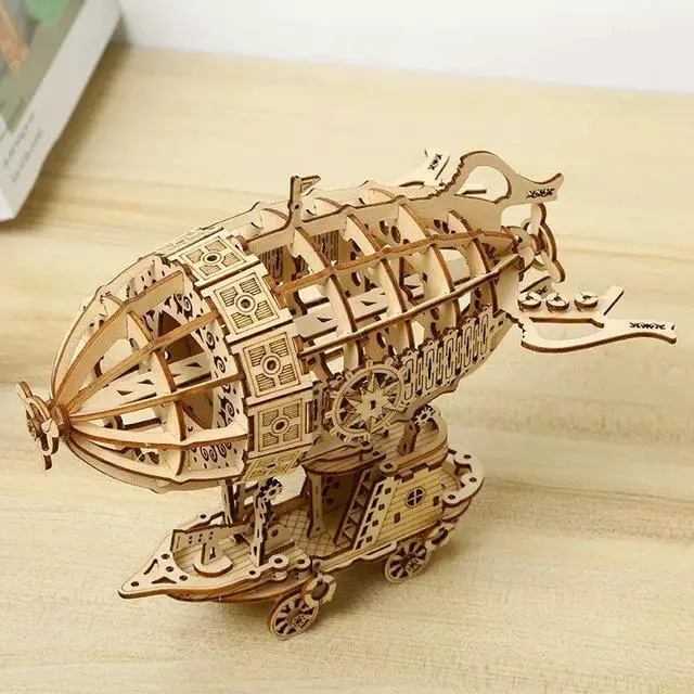 Alt view image 3 of 7 - 3D Wooden Airship Puzzle Mechanical Transmission Simulation Model, DIY Hand-Assembled Creative Toy Gift