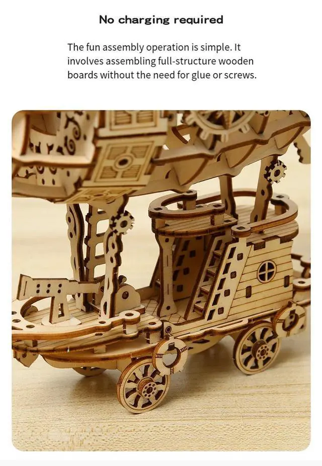 Alt view image 5 of 7 - 3D Wooden Airship Puzzle Mechanical Transmission Simulation Model, DIY Hand-Assembled Creative Toy Gift