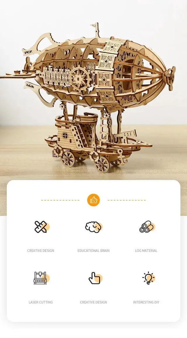Alt view image 4 of 7 - 3D Wooden Airship Puzzle Mechanical Transmission Simulation Model, DIY Hand-Assembled Creative Toy Gift
