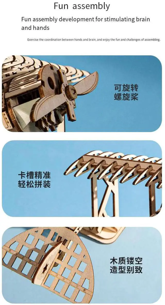 Alt view image 6 of 7 - 3D Wooden Airplane Puzzle Model, DIY Wooden Building Kit, Creative Aircraft Assembly Toy, Educational Craft Gift for Kids and Model Hobbyists