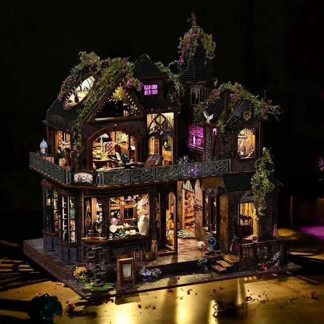 Alt view image 2 of 6 - Magic Castle DIY Dollhouse Model Kit Handmade Wooden 3D Puzzle House , Miniature Furniture & Gothic Architecture, Creative Assembly Gift