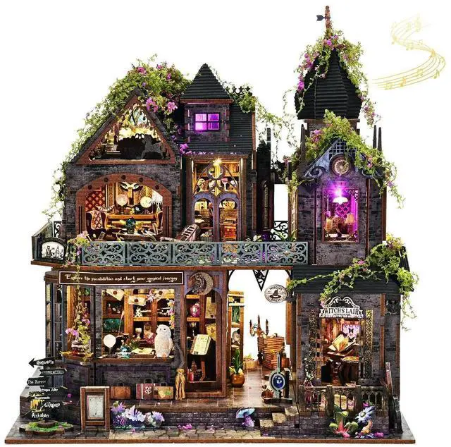 Alt view image 4 of 6 - Magic Castle DIY Dollhouse Model Kit Handmade Wooden 3D Puzzle House , Miniature Furniture & Gothic Architecture, Creative Assembly Gift
