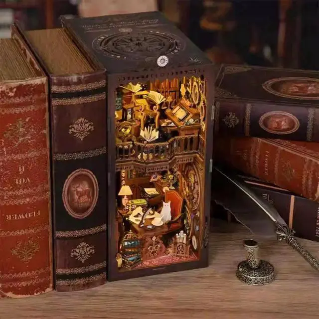 Alt view image 5 of 7 - DIY Magic Time Library Book Nook Kit, Miniature Wooden House Building Model, Handmade Bookshelf Insert Decor, Creative Craft Puzzle Gift