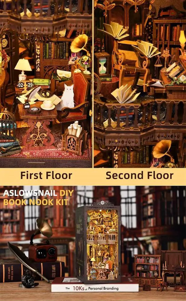 Alt view image 3 of 7 - DIY Magic Time Library Book Nook Kit, Miniature Wooden House Building Model, Handmade Bookshelf Insert Decor, Creative Craft Puzzle Gift