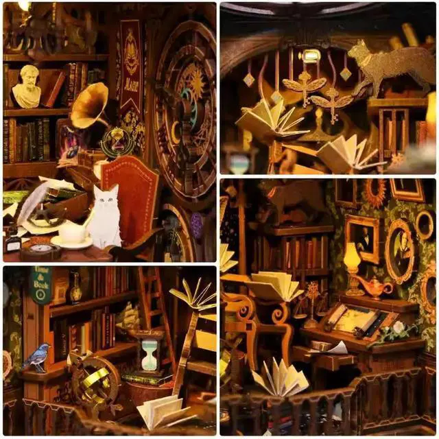 Alt view image 6 of 7 - DIY Magic Time Library Book Nook Kit, Miniature Wooden House Building Model, Handmade Bookshelf Insert Decor, Creative Craft Puzzle Gift