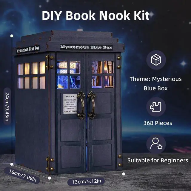 Alt view image 4 of 6 - DIY Magic Mystery Phone Booth Book Nook Kit, Miniature Wooden House Model, Bookshelf Insert Decor, Handmade Assembly Craft Gift