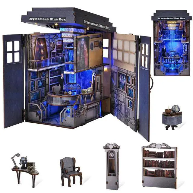 Alt view image 5 of 6 - DIY Magic Mystery Phone Booth Book Nook Kit, Miniature Wooden House Model, Bookshelf Insert Decor, Handmade Assembly Craft Gift
