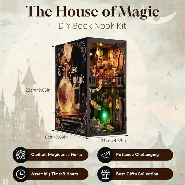 Alt view image 7 of 7 - Magic House DIY Wooden Bookend 3D Puzzle Model Kit, Handmade Assembly Art Craft, Creative Birthday Gift