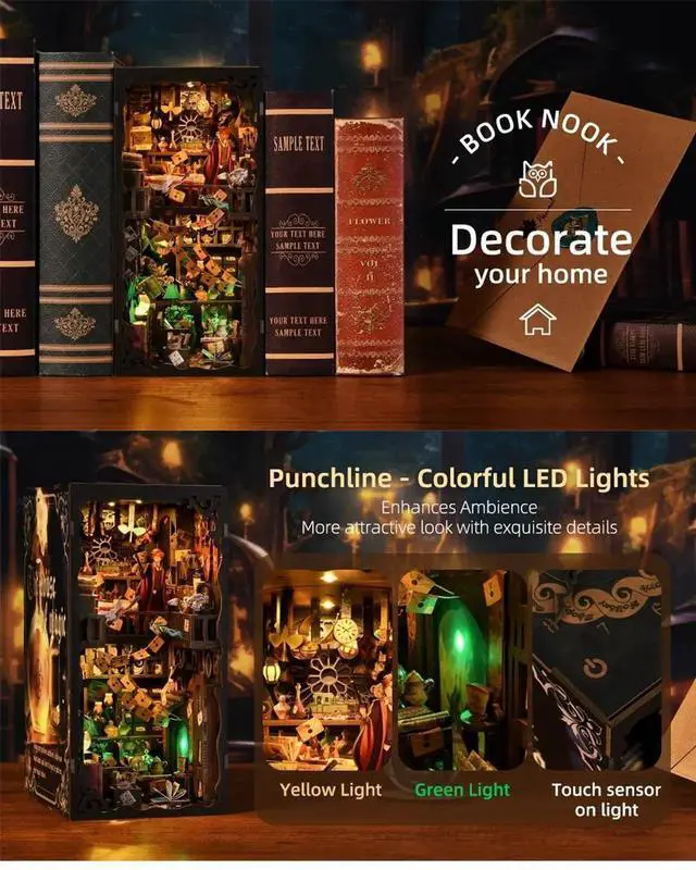 Alt view image 4 of 7 - Magic House DIY Wooden Bookend 3D Puzzle Model Kit, Handmade Assembly Art Craft, Creative Birthday Gift