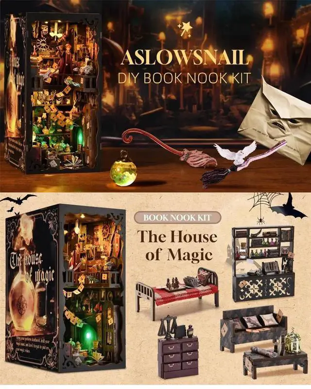 Alt view image 3 of 7 - Magic House DIY Wooden Bookend 3D Puzzle Model Kit, Handmade Assembly Art Craft, Creative Birthday Gift