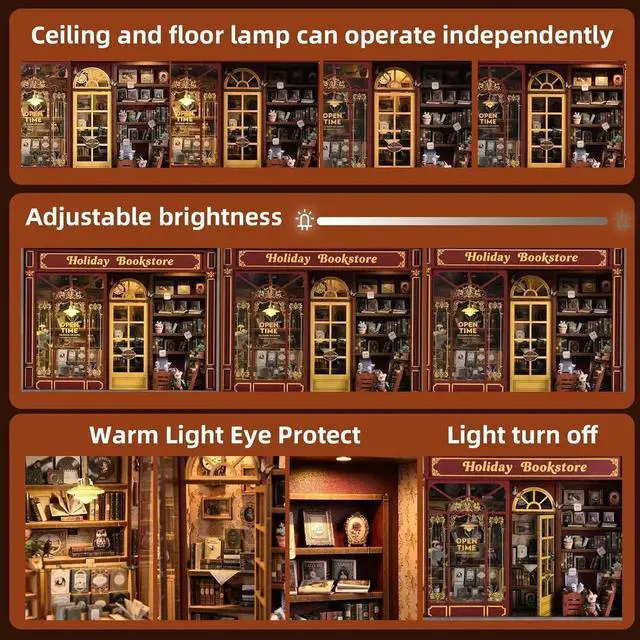 Alt view image 5 of 6 - Book Nook Kit-3D Wooden Puzzle with LED Switch Control & Wall-Mountable Frame,DIY Miniature House for Beginners,Bookshelf/Tabletop/Wall Decor for Craft Lovers,Dollhouse Gift,Holiday Bookstore