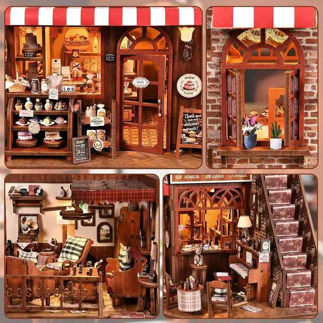Alt view image 2 of 7 - DIY Miniature House Kit, Dollhouse Fantastic Corner Shop for Adults to Build, Birthday/Christmas Day Gift for Family and Friends, Prefab Tiny Home with LED Lights,Corner Dessert House