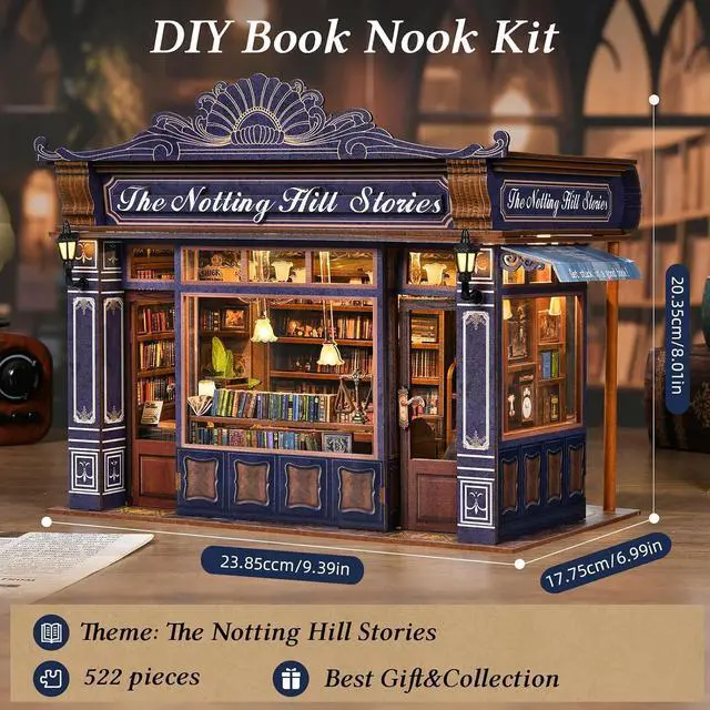 Alt view image 5 of 7 - DIY Miniature House Kit, Dollhouse Fantastic Book Store for Adults to Build, Birthday/Christmas Day Gift for Family and Friends, Prefab Tiny Home with LED Lights,The Notting Hill Stories