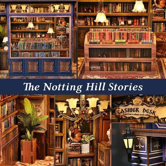 Alt view image 4 of 7 - DIY Miniature House Kit, Dollhouse Fantastic Book Store for Adults to Build, Birthday/Christmas Day Gift for Family and Friends, Prefab Tiny Home with LED Lights,The Notting Hill Stories