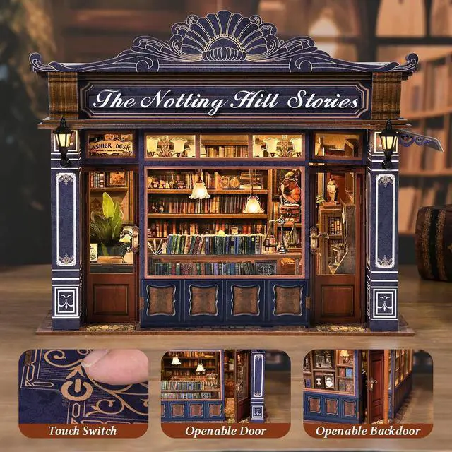 Alt view image 3 of 7 - DIY Miniature House Kit, Dollhouse Fantastic Book Store for Adults to Build, Birthday/Christmas Day Gift for Family and Friends, Prefab Tiny Home with LED Lights,The Notting Hill Stories