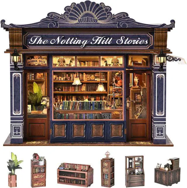Alt view image 6 of 7 - DIY Miniature House Kit, Dollhouse Fantastic Book Store for Adults to Build, Birthday/Christmas Day Gift for Family and Friends, Prefab Tiny Home with LED Lights,The Notting Hill Stories